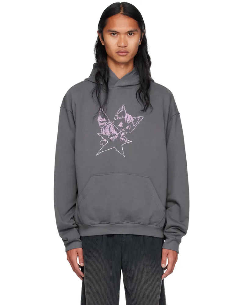 WE 11 DONE Gray Monster Fitted Hoodie Charcoal