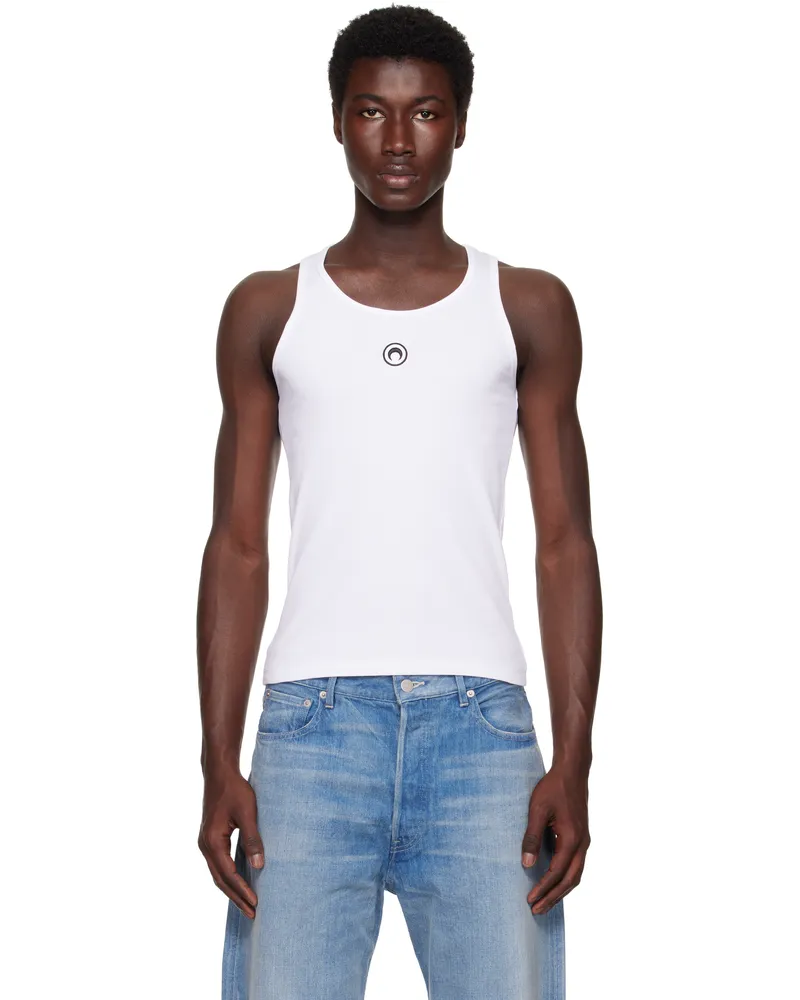 Marine Serre White Organic Cotton Rib Tank Top Wh10