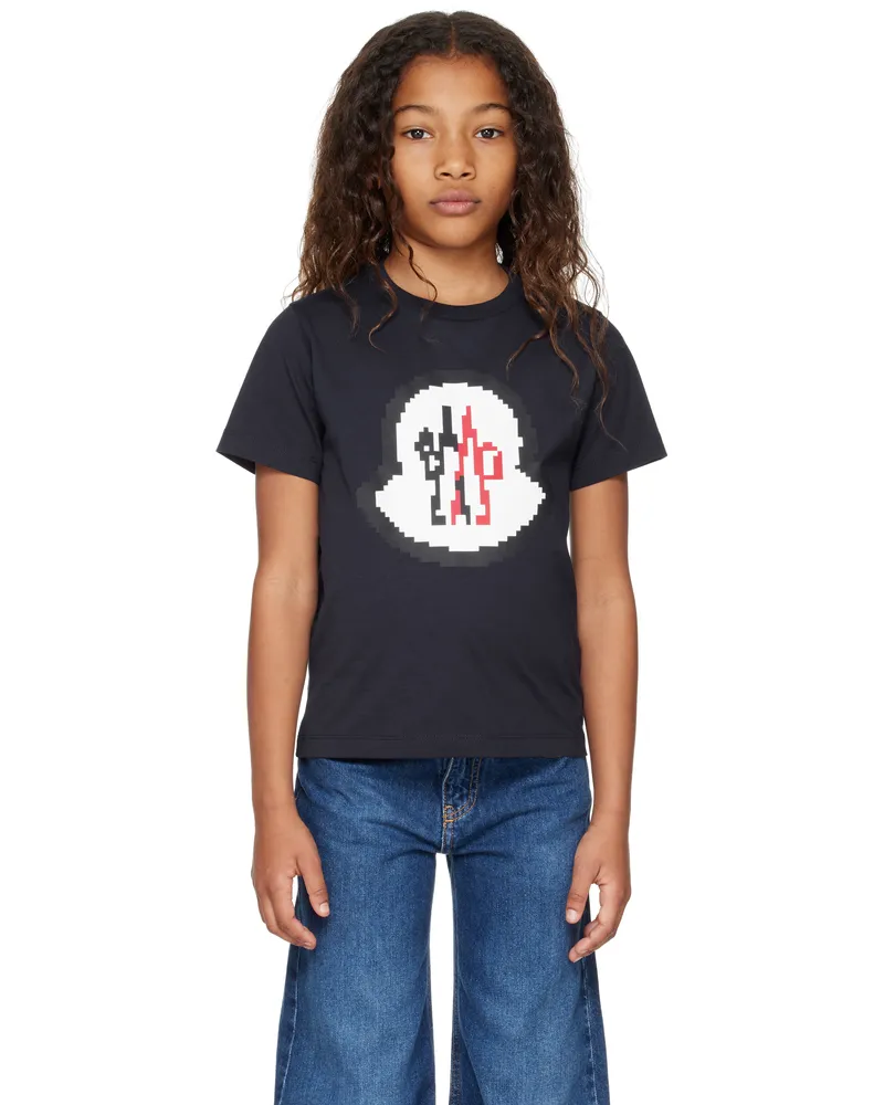 Moncler Big Kids Navy Pixel Logo Cotton T-shirt 778