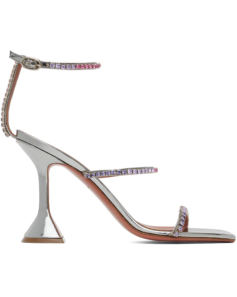 Amina Muaddi Silver Gilda Heeled Sandals Steel