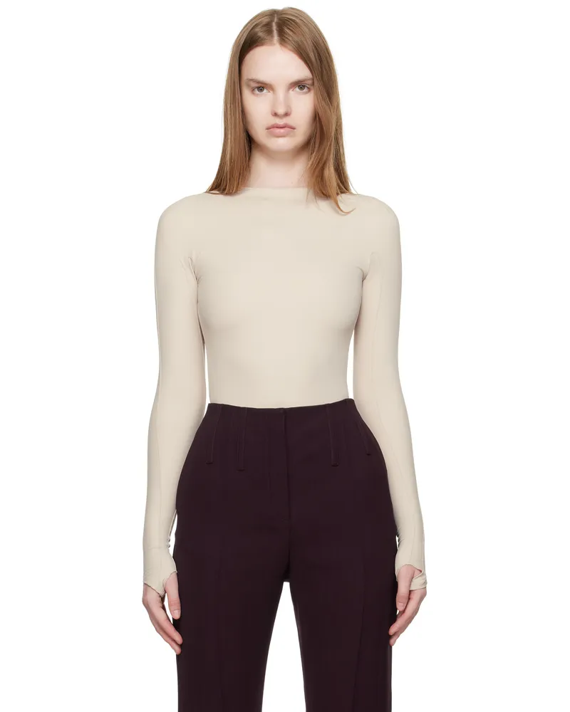 Thierry Mugler Beige Shoulder Logo Bodysuit 8034