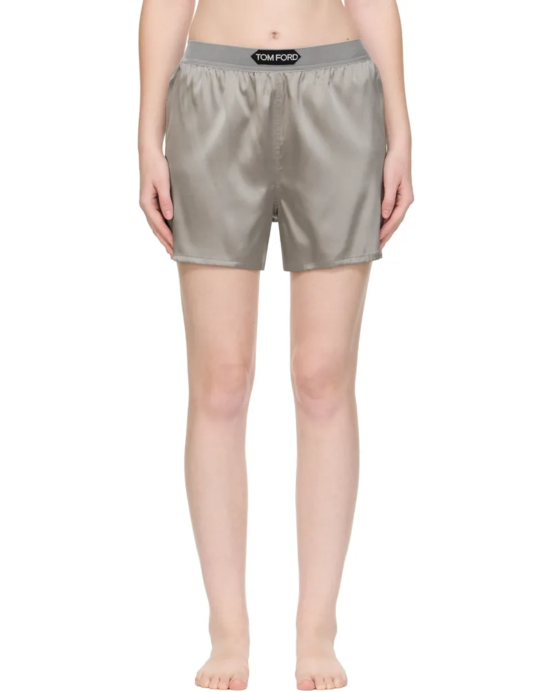 Tom Ford Gray Stretch Silk Satin Boxer Shorts Ig606
