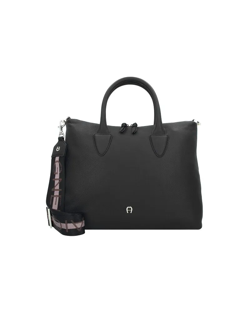 Aigner Zita Handtasche Leder 36 cm black coloured Grau