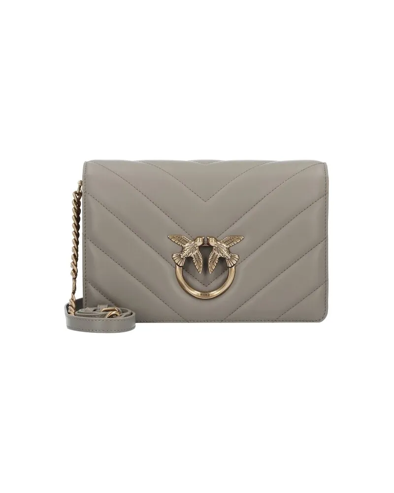 Pinko Love Click Umhängetasche Leder 25 cm beige Grau