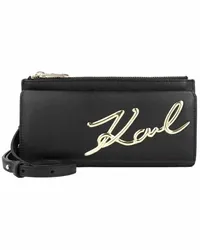 Karl Lagerfeld Signature 2.0 Clutch Tasche Leder 20 cm black gold Schwarz