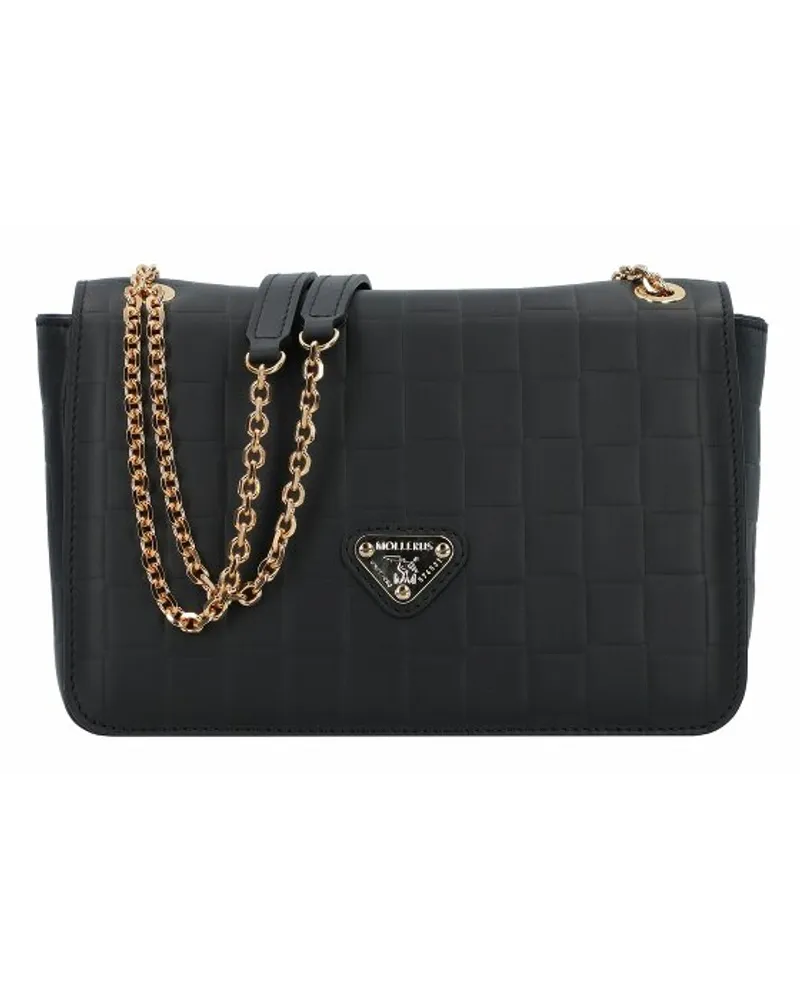 Maison Mollerus Biasca Schultertasche Leder 24 cm black-gold Schwarz