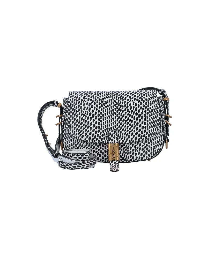 Pinko Saddle Umhängetasche Leder 22 cm bianco-nero Weiss