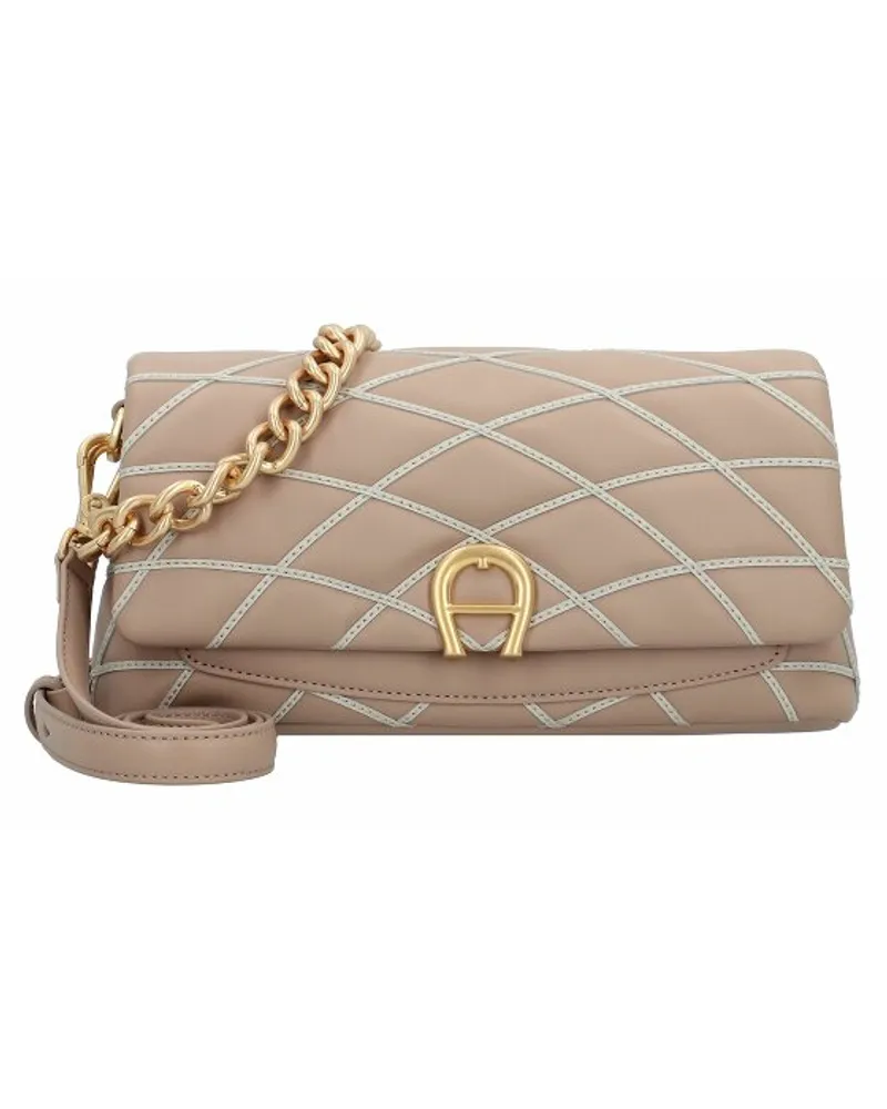 Aigner Topstitch Schultertasche Leder 27 cm warm taupe Beige