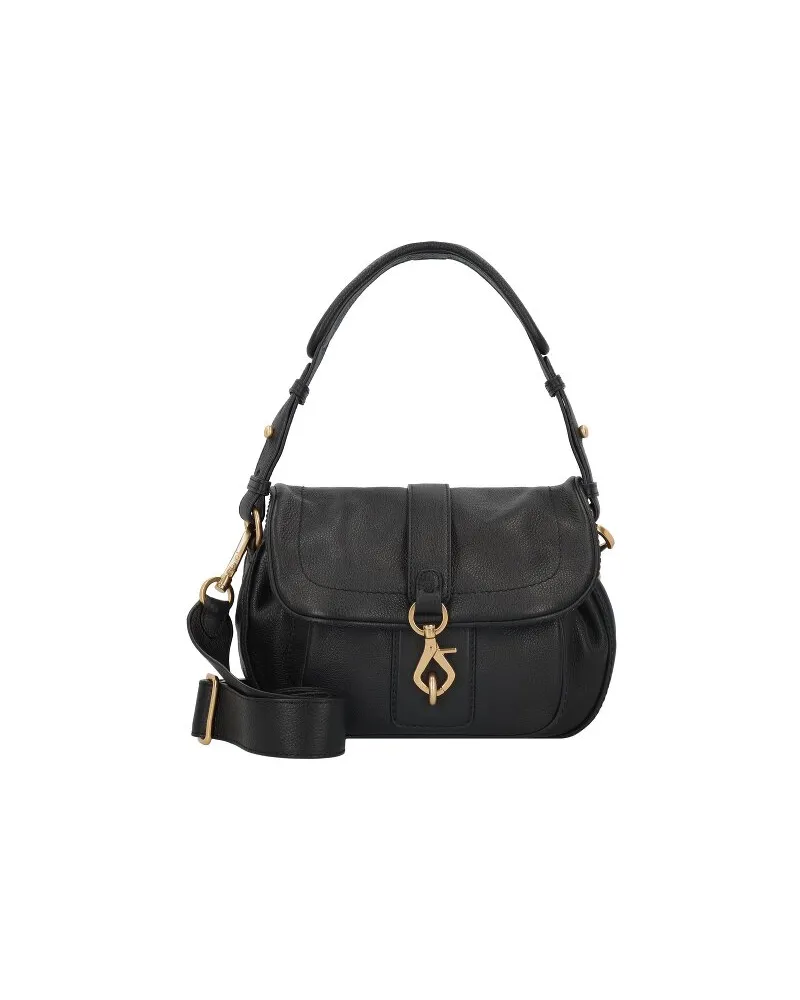 Abro Star Schultertasche Leder 28 cm black-gold Schwarz