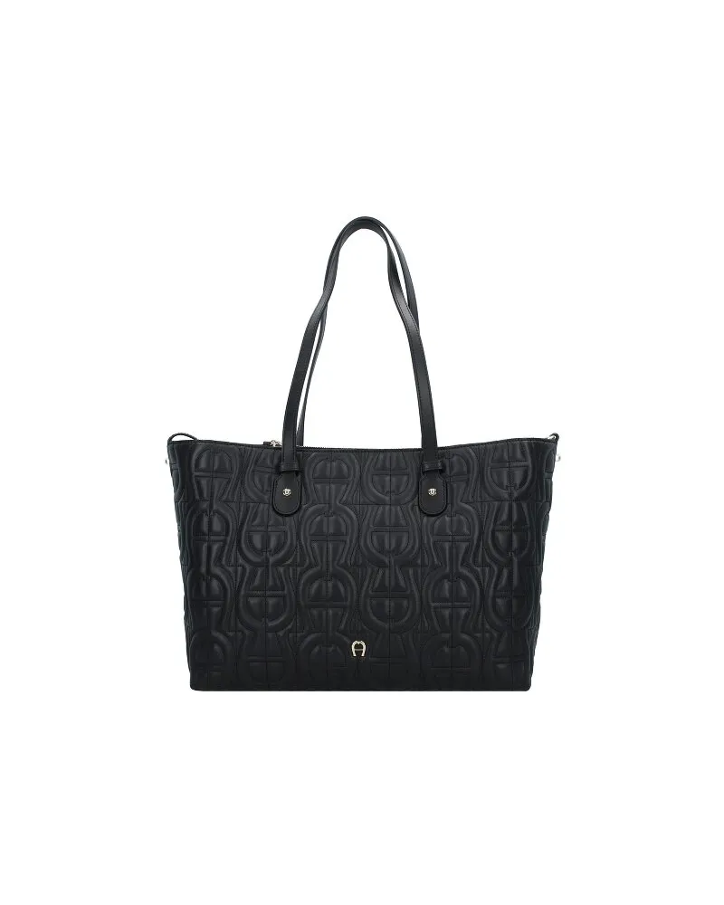 Aigner Diadora Shopper Tasche Leder 46 cm black Schwarz