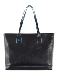 Piquadro Blue Square Shopper Tasche Leder 35 cm Schwarz