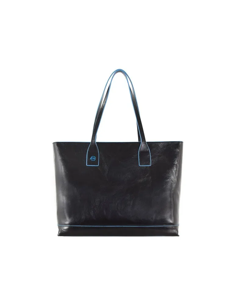 Piquadro Blue Square Shopper Tasche Leder 35 cm Schwarz