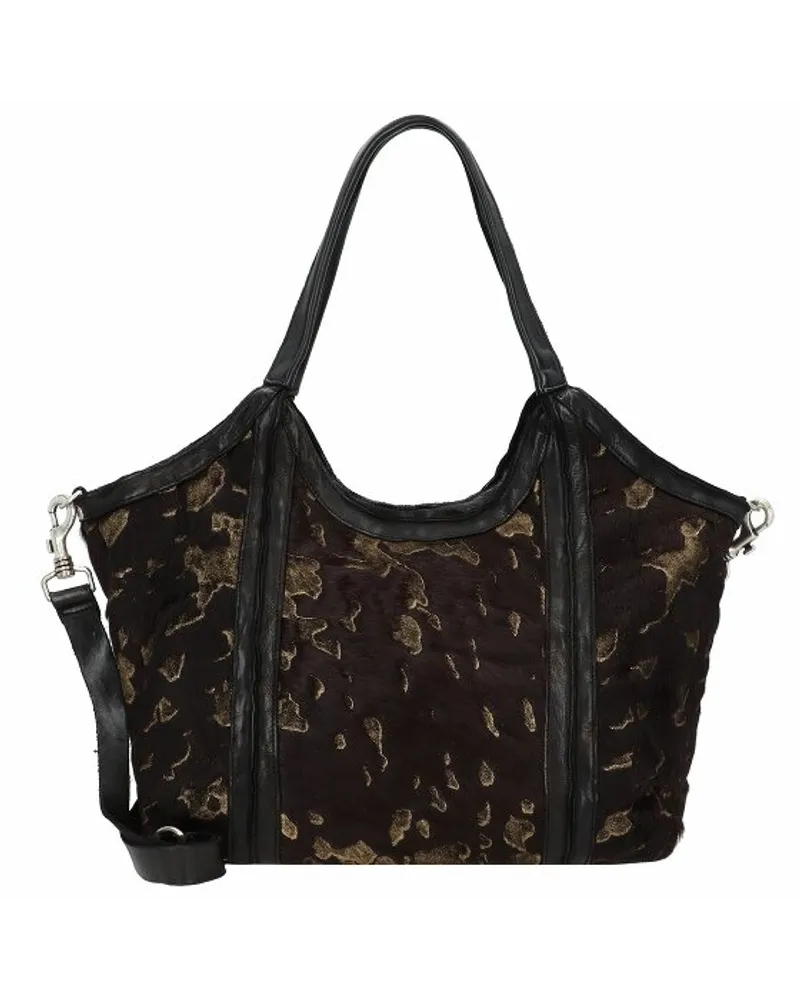 Campomaggi Schultertasche Leder 48 cm cioccolato+oro+t-nero Schwarz