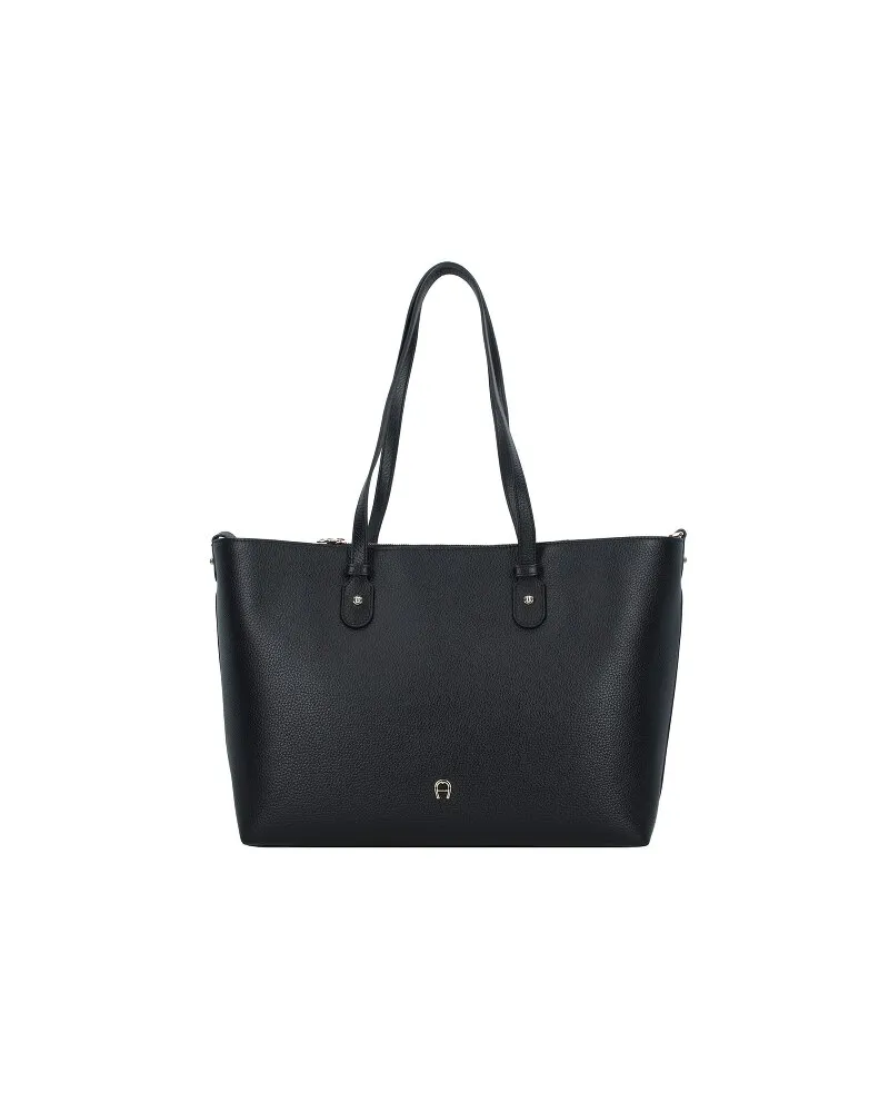 Aigner Diadora Shopper Tasche Leder 46 cm black Schwarz