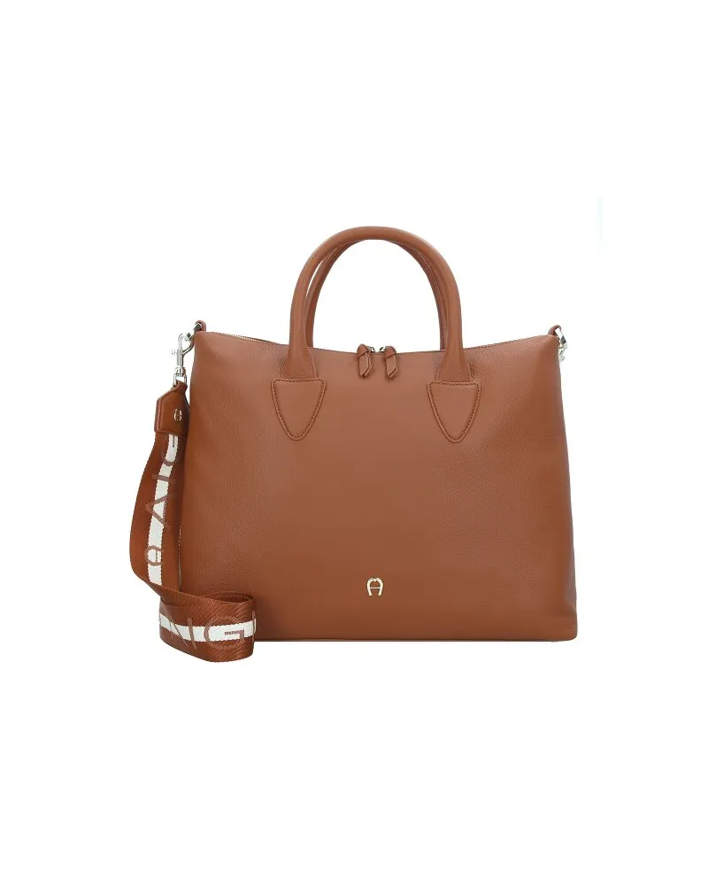 Aigner Zita Handtasche Leder 36 cm cognac brown Braun