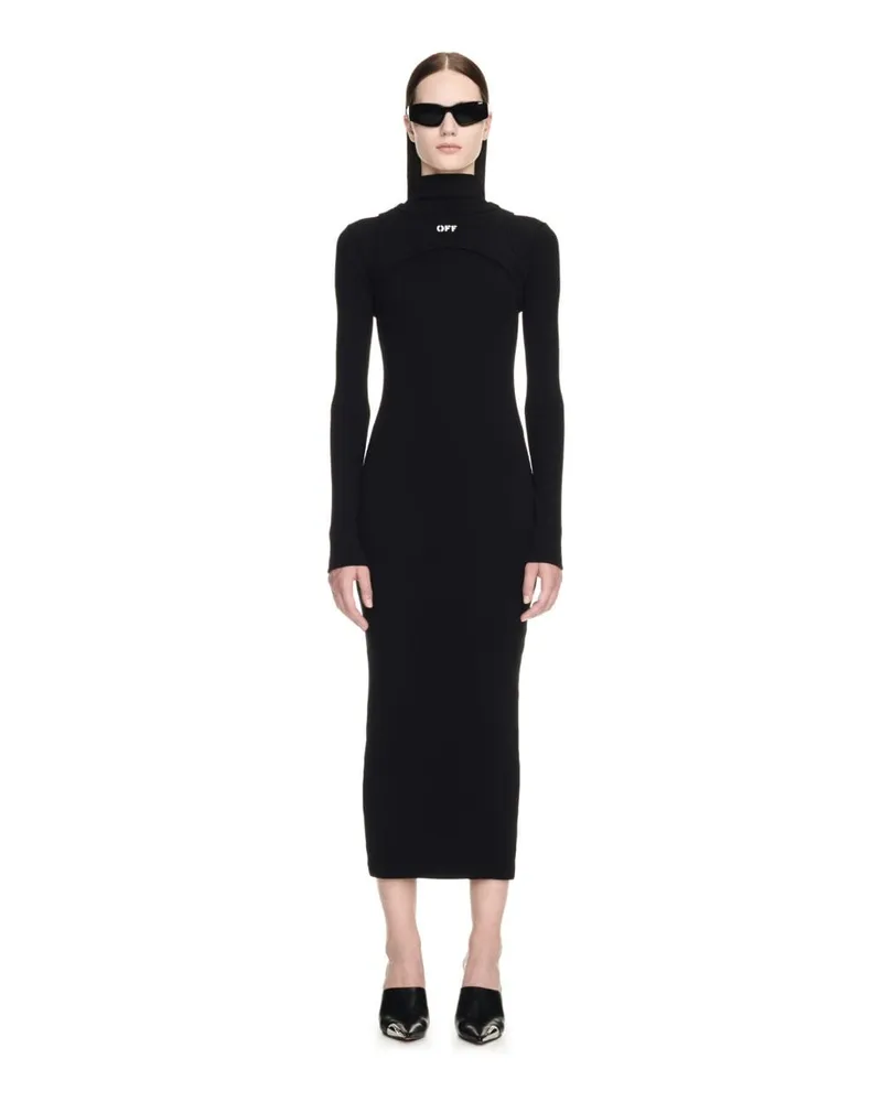 OFF-WHITE Schwarzes Off Stamp geripptes Midikleid Schwarz