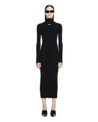 OFF-WHITE Off Aufdruck Rippstrick Langes Kleid Schwarz