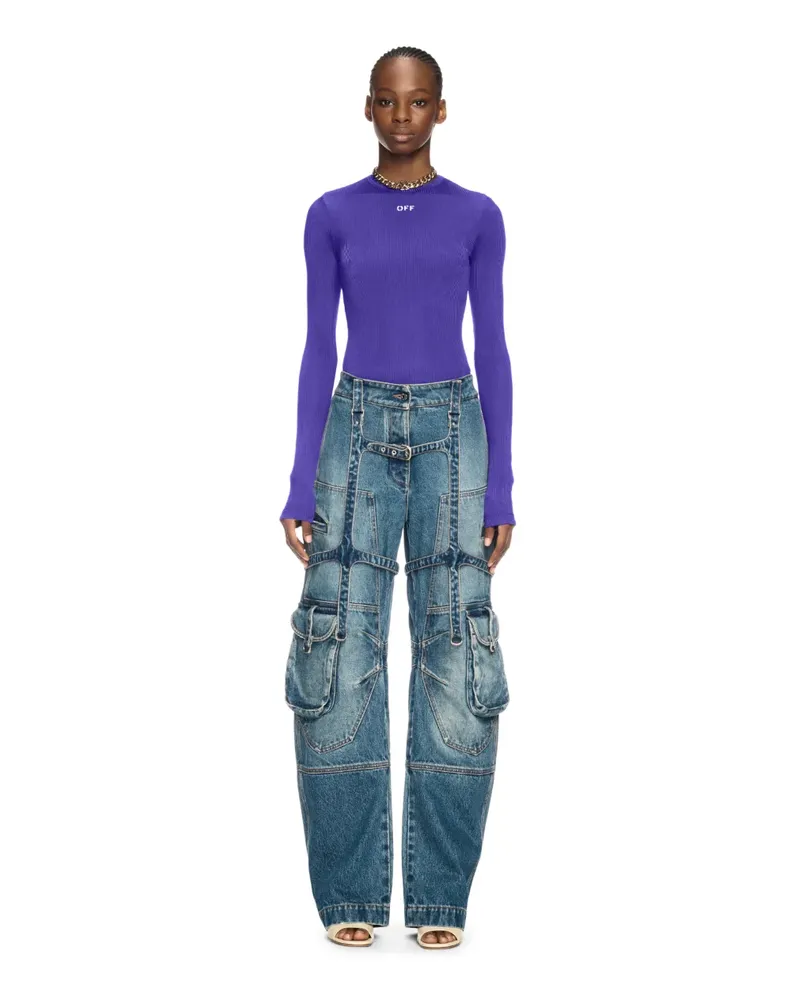 OFF-WHITE VIOLETTES GERIPPTES LANGÄRMELIGES OBERTEIL Violett
