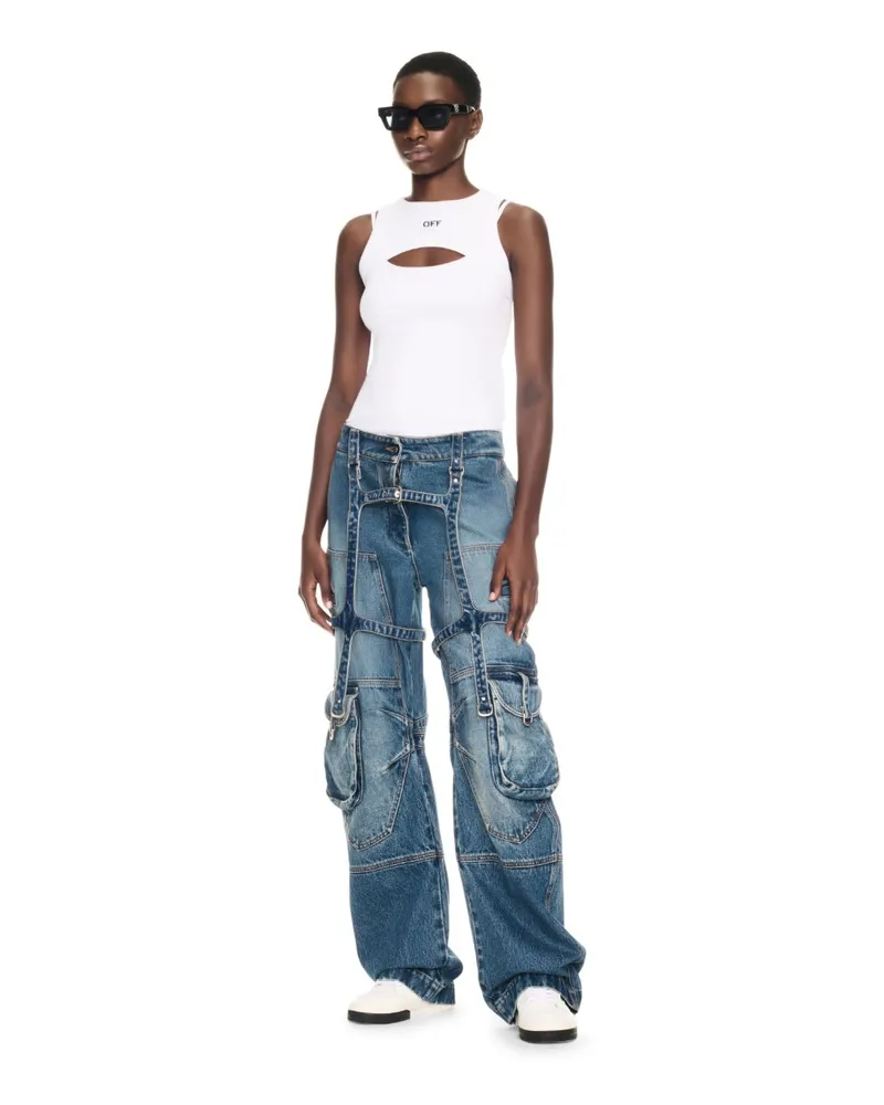 OFF-WHITE WEISSES GERIPPTES T-SHIRT MIT OFF-LOGO Weiß