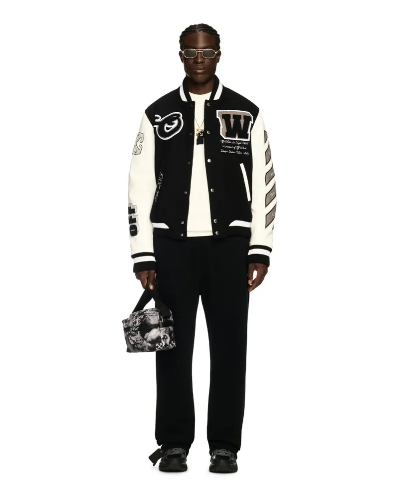 OFF-WHITE LEDER-/WOLL COLLEGEJACKE Schwarz
