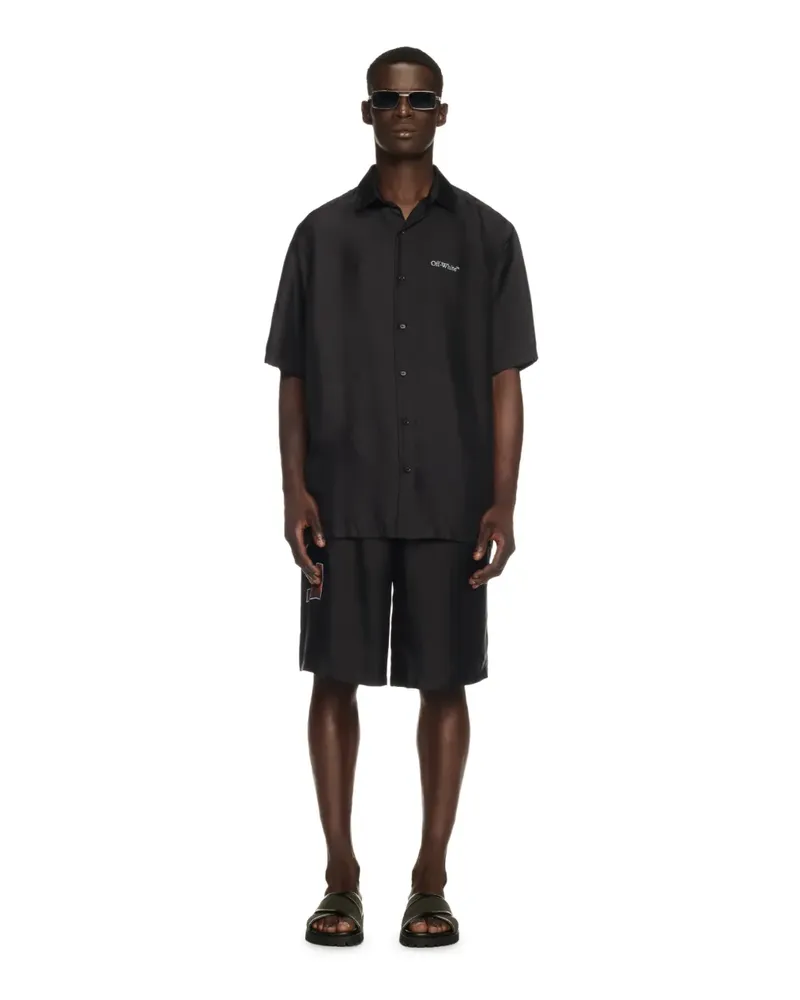 OFF-WHITE Schwarzes Seiden-Bowlinghemd mit Pfeil Schwarz
