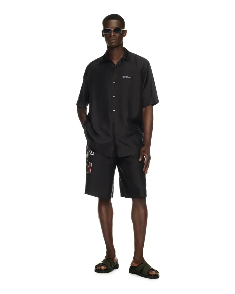 OFF-WHITE Schwarze Seiden-Bowling-Shorts mit Pfeil Schwarz