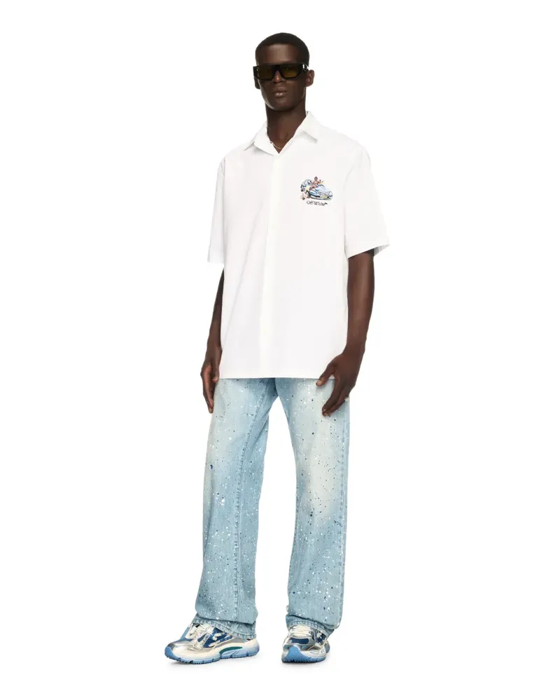 OFF-WHITE BLAUE JEANS MIT FARBSPRITZERN