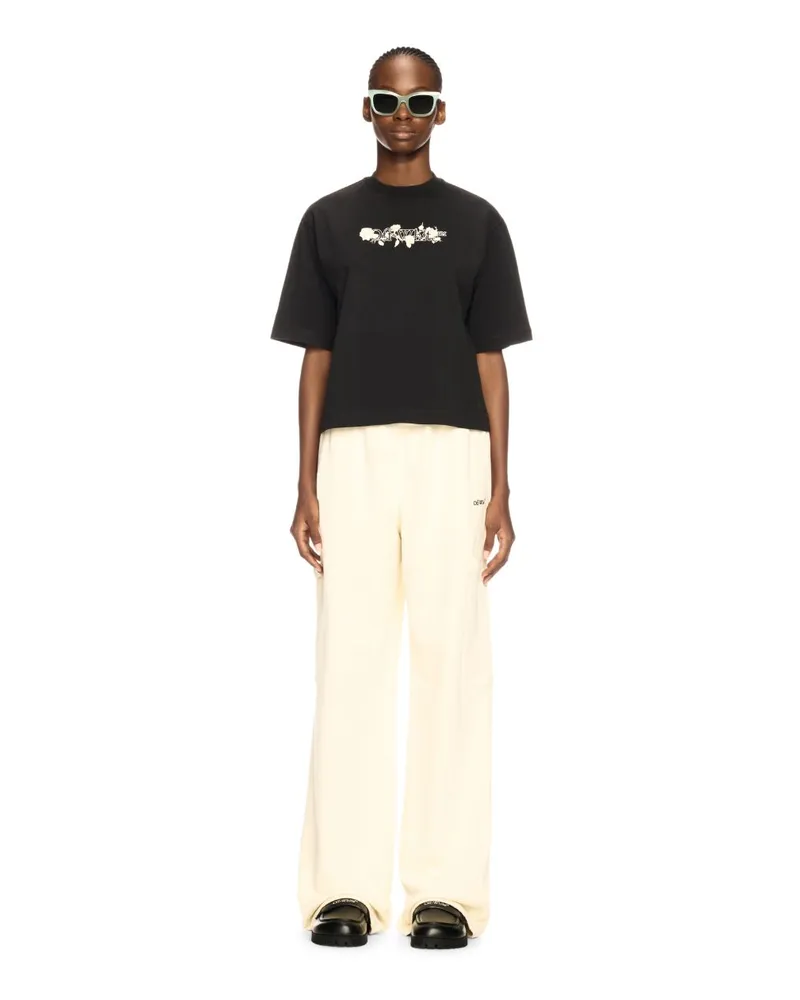 OFF-WHITE Schwarzes T-Shirt mit Rosen Schwarz