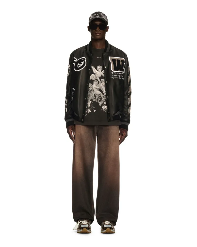 OFF-WHITE SCHWARZE LEDER COLLEGEJACKE Schwarz