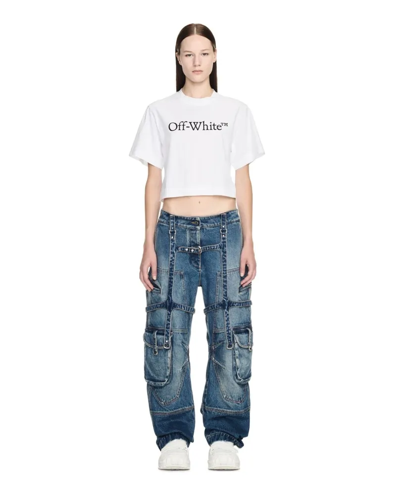 OFF-WHITE Big Logo Bookish Cropped T-Shirt Weiß