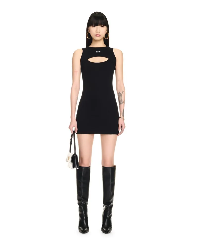 OFF-WHITE SCHWARZES GERIPPTES MINIKLEID MIT OFF-LOGO Schwarz