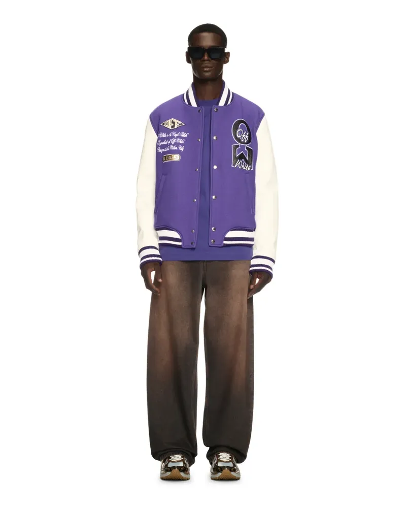 OFF-WHITE LEDER-/WOLL COLLEGEJACKE Violett