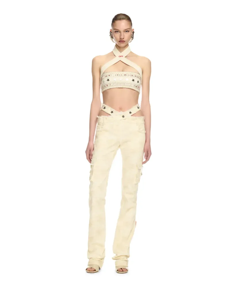 OFF-WHITE CREMEFARBENE CAMOUFLAGE CROSSOVER GÜRTELHOSE Nude