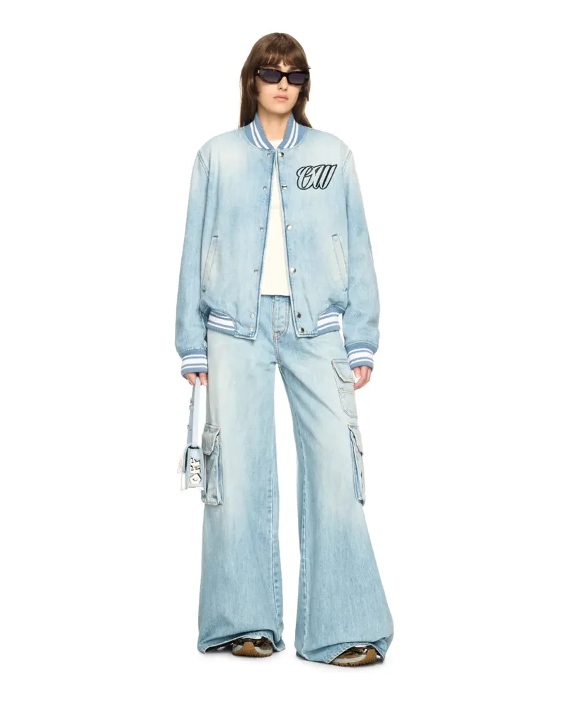 OFF-WHITE HELLBLAUE DENIM VARSITY JACKE Blau