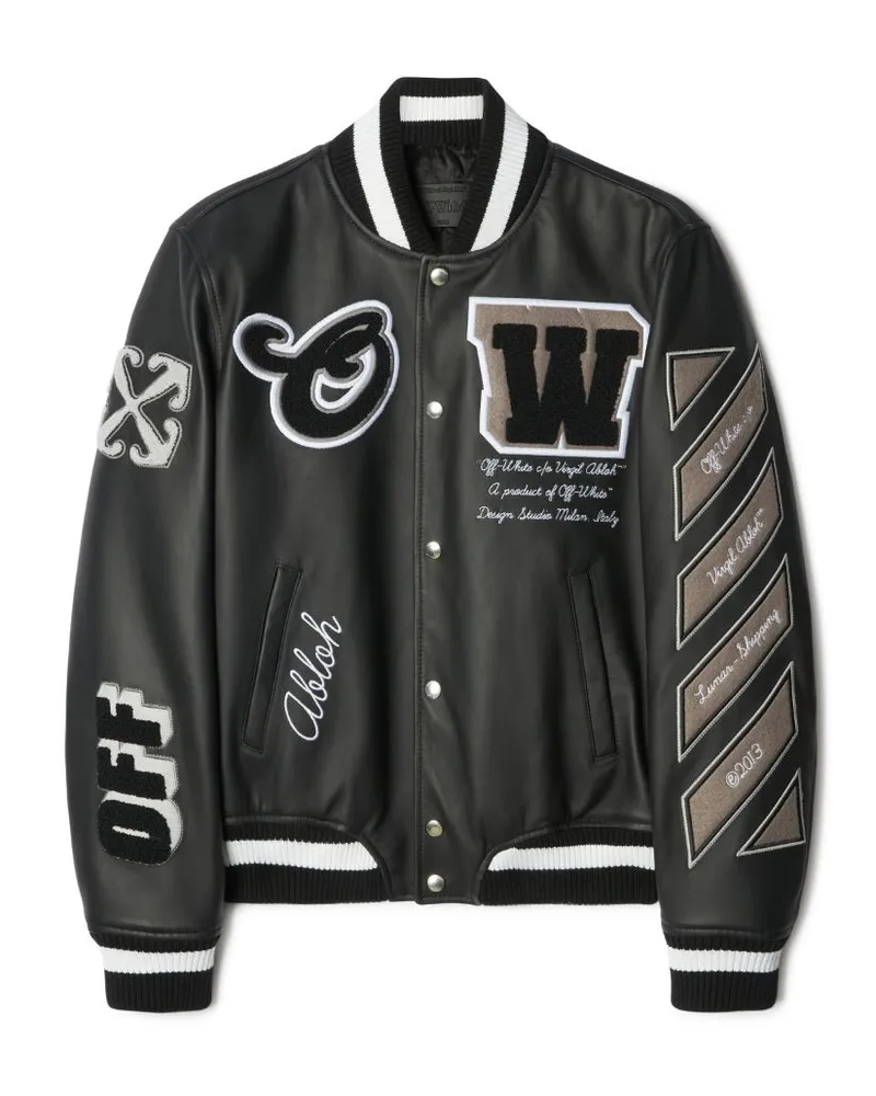 OFF-WHITE Varsity-Bomberjacke aus Leder mit Mondmotiv Schwarz