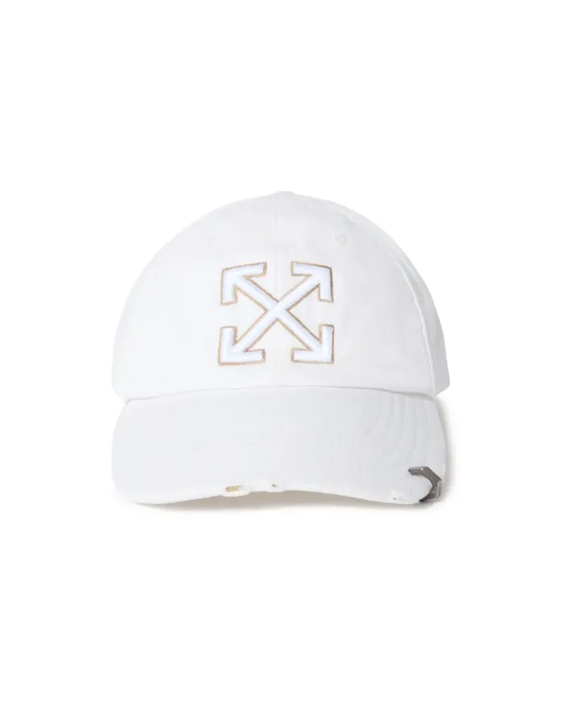 OFF-WHITE WEISSE/BEIGE ABGENUTZTE DENIM BASEBALLCAP Weiß