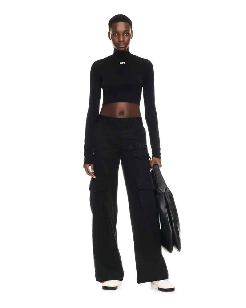 OFF-WHITE SCHWARZER, LANGÄRMELIGER CROP-ROLLKRAGENPULLOVER Schwarz