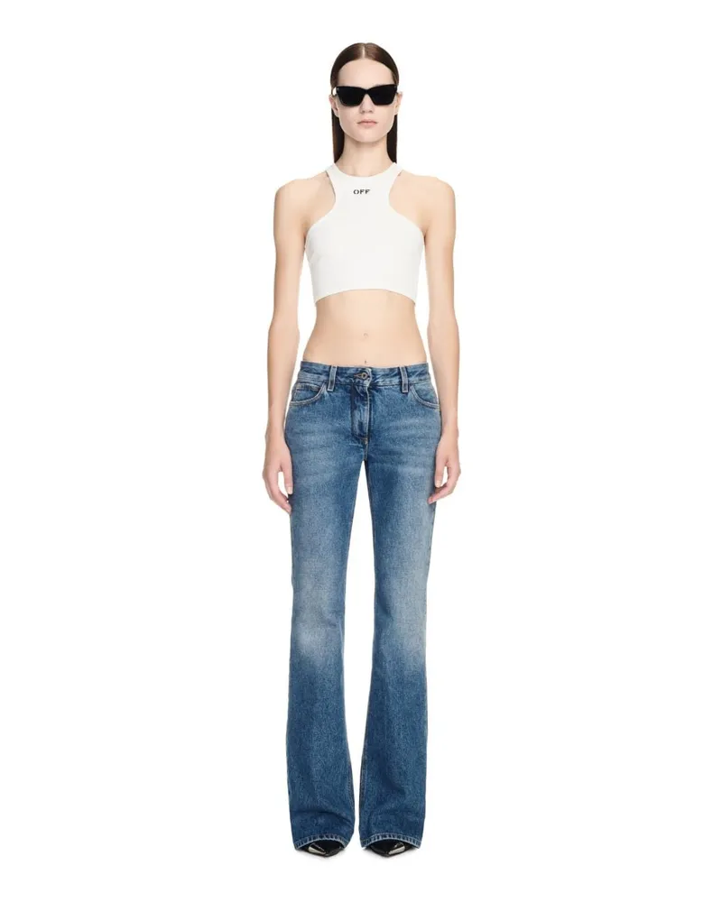 OFF-WHITE WEISSES GERIPPTES T-SHIRT MIT OFF-LOGO Weiß