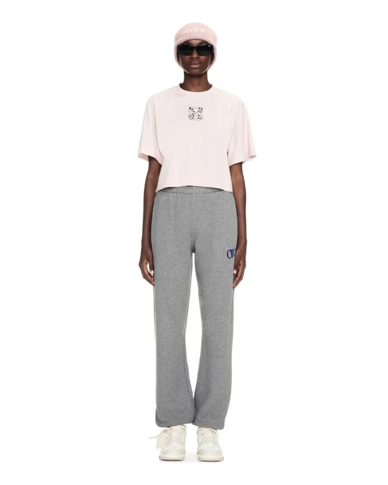 OFF-WHITE Cropped T-Shirt mit Bling-Ärmeln und Pfeil Rosa