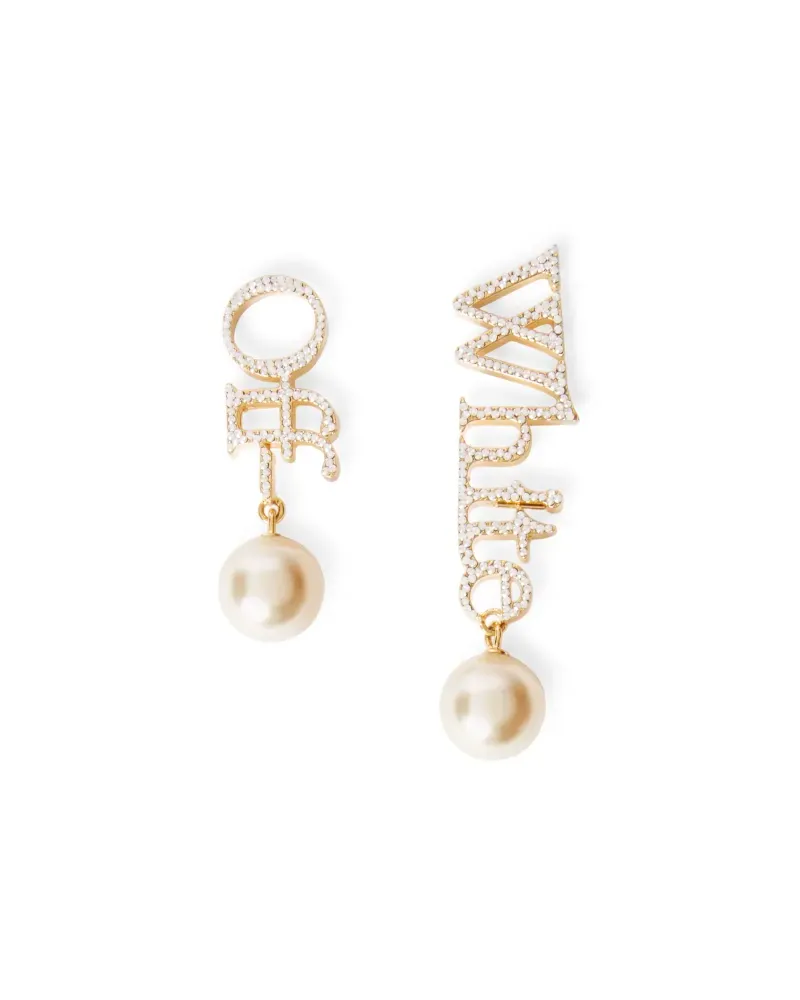 OFF-WHITE STRASS- UND PERLEN-LOGO-OHRRINGE Gold