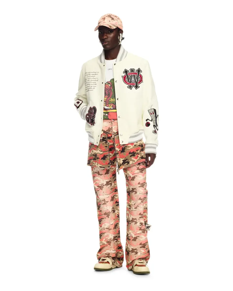 OFF-WHITE WEIßE LEDER KRISTALL COLLEGEJACKE Weiß