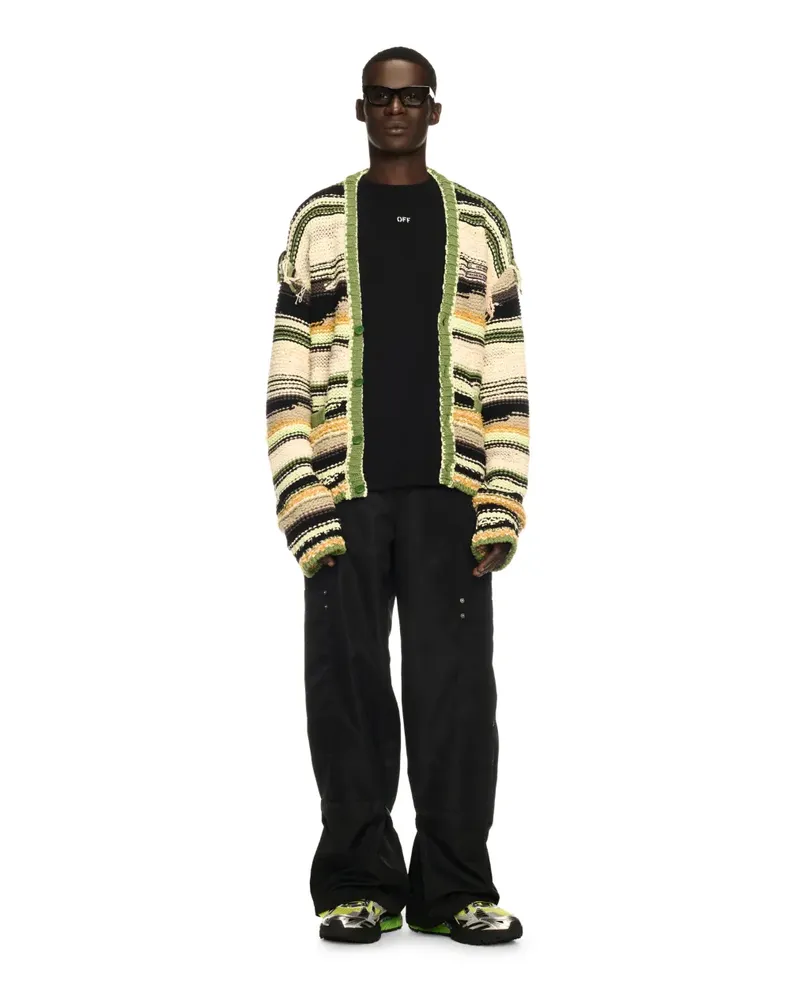 OFF-WHITE Grüner StrickCardigan in Premium-Qualität mit Streifen Nude
