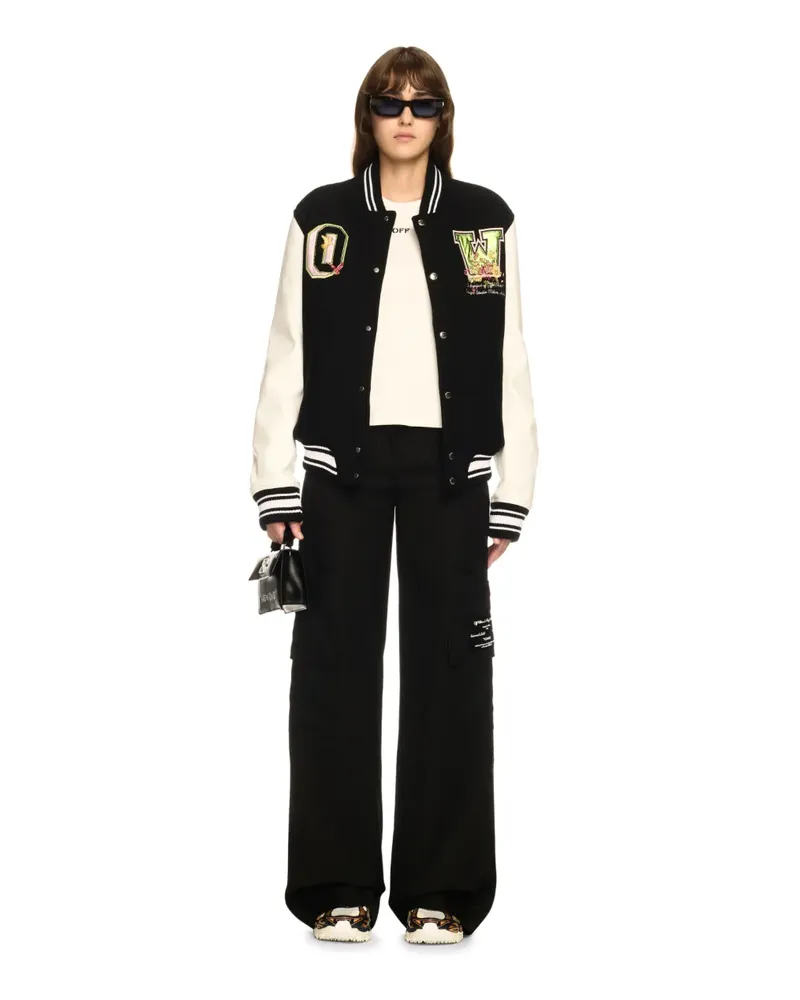 OFF-WHITE Schwarzer Collegejacke mit Blumen Schwarz