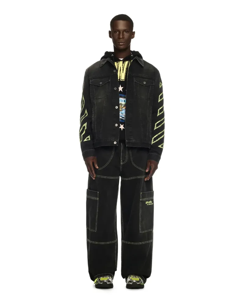 OFF-WHITE SCHWARZE OUTLINE DENIMJACKE MIT PFEIL Schwarz