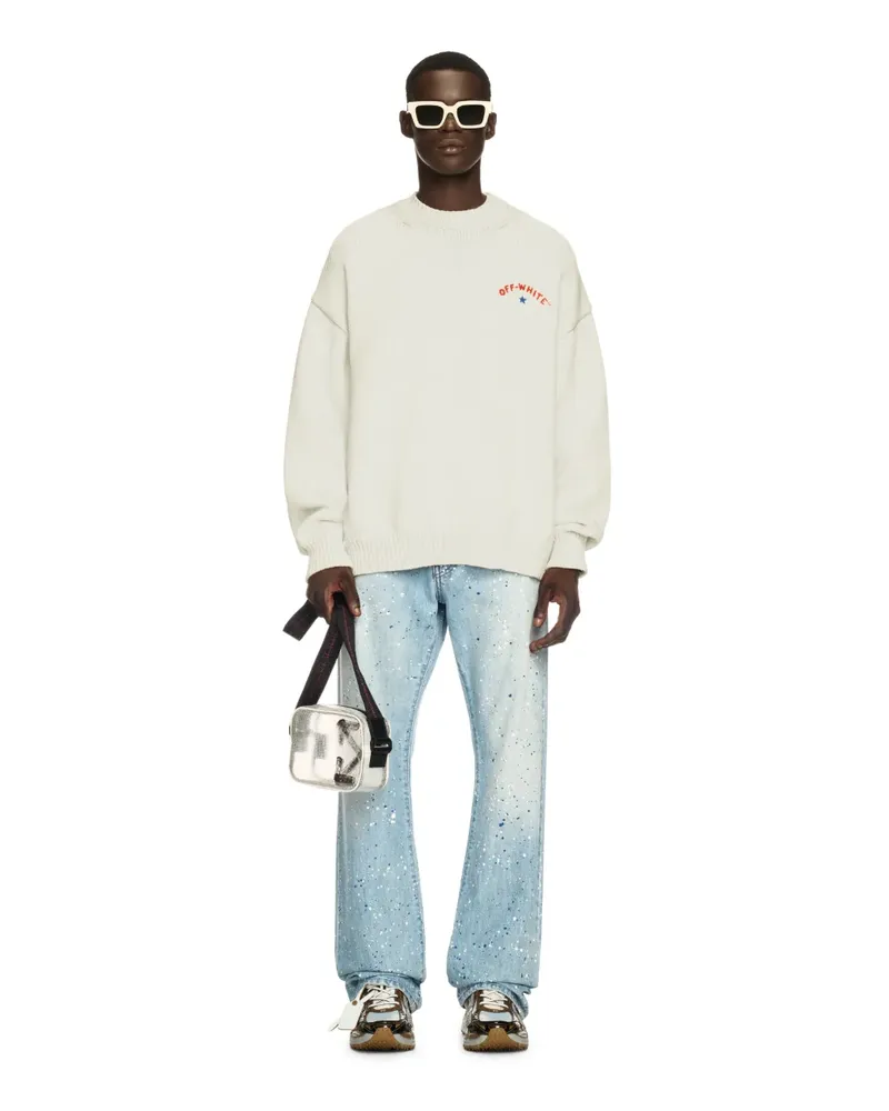 OFF-WHITE WEISSER STRICKPULLOVER MIT STERN UND PFEIL Weiß