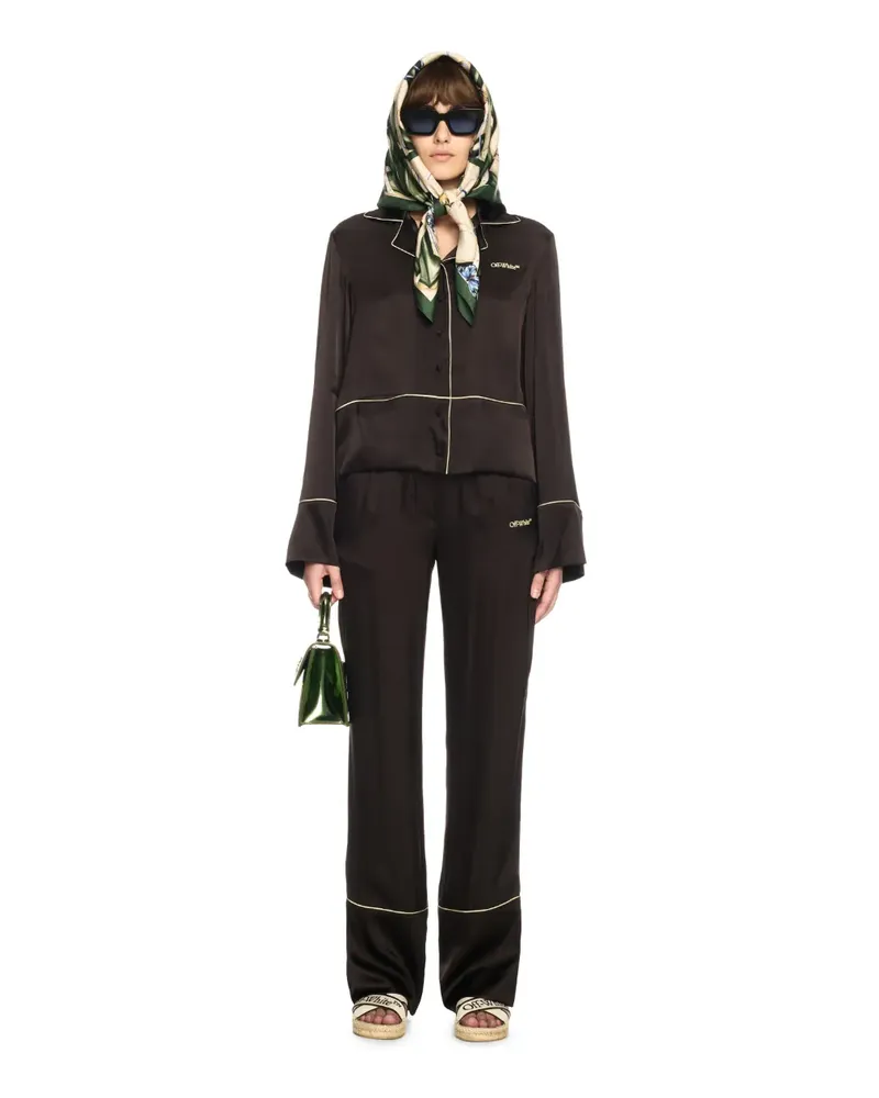 OFF-WHITE BRAUNES SATIN-PYJAMAHEMD Schwarz