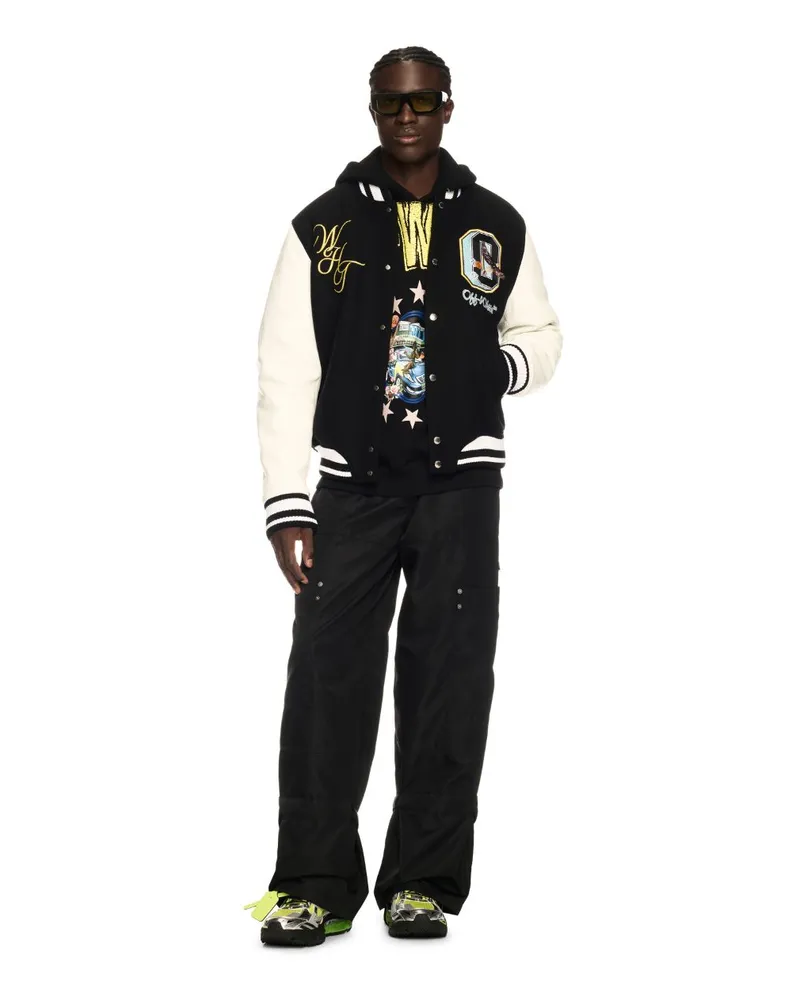 OFF-WHITE FRESCO LEDER-/WOLL COLLEGEJACKE Schwarz