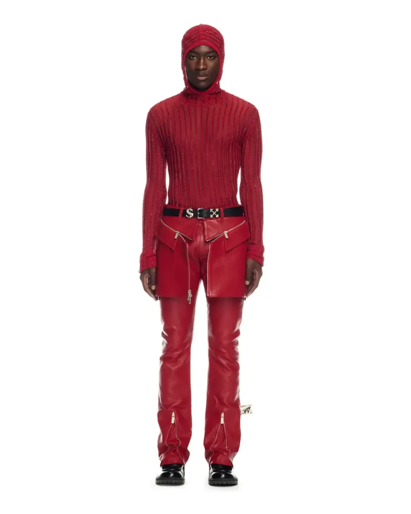 OFF-WHITE ROTER KRISTALL STRICK HOODIE Rot