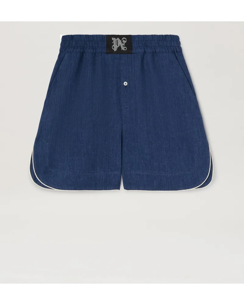 Palm Angels Leinen-Boxershorts mit Monogramm Blau