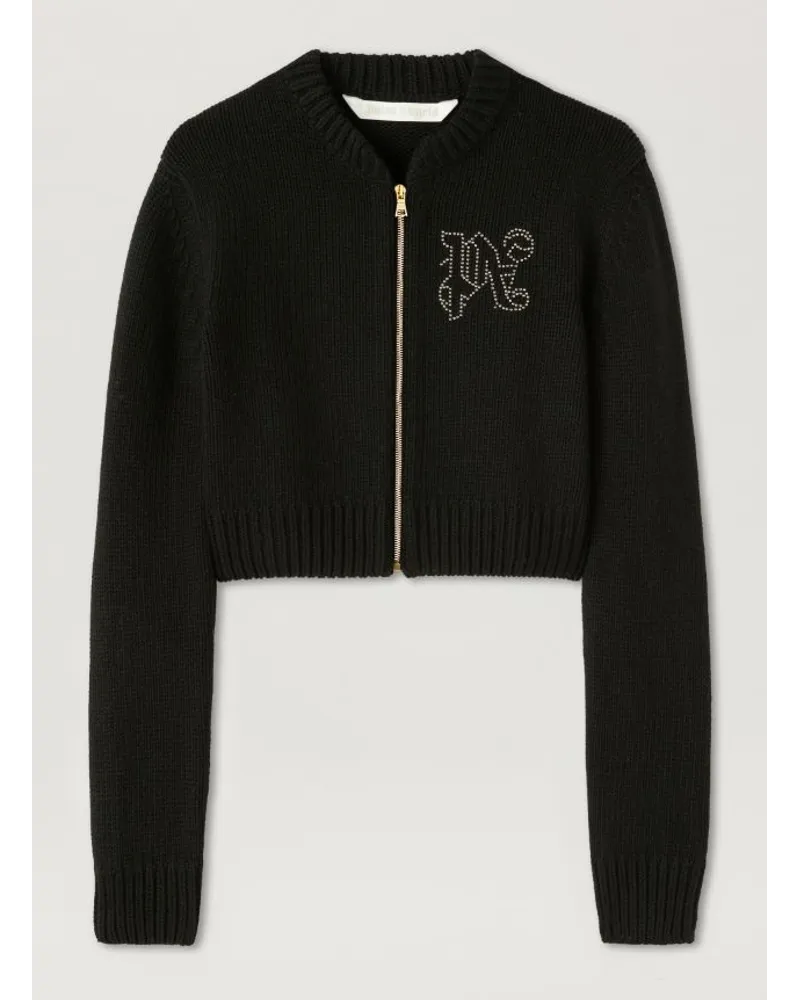 Palm Angels Pullover mit Monogramm, Nieten und Reißverschluss Schwarz